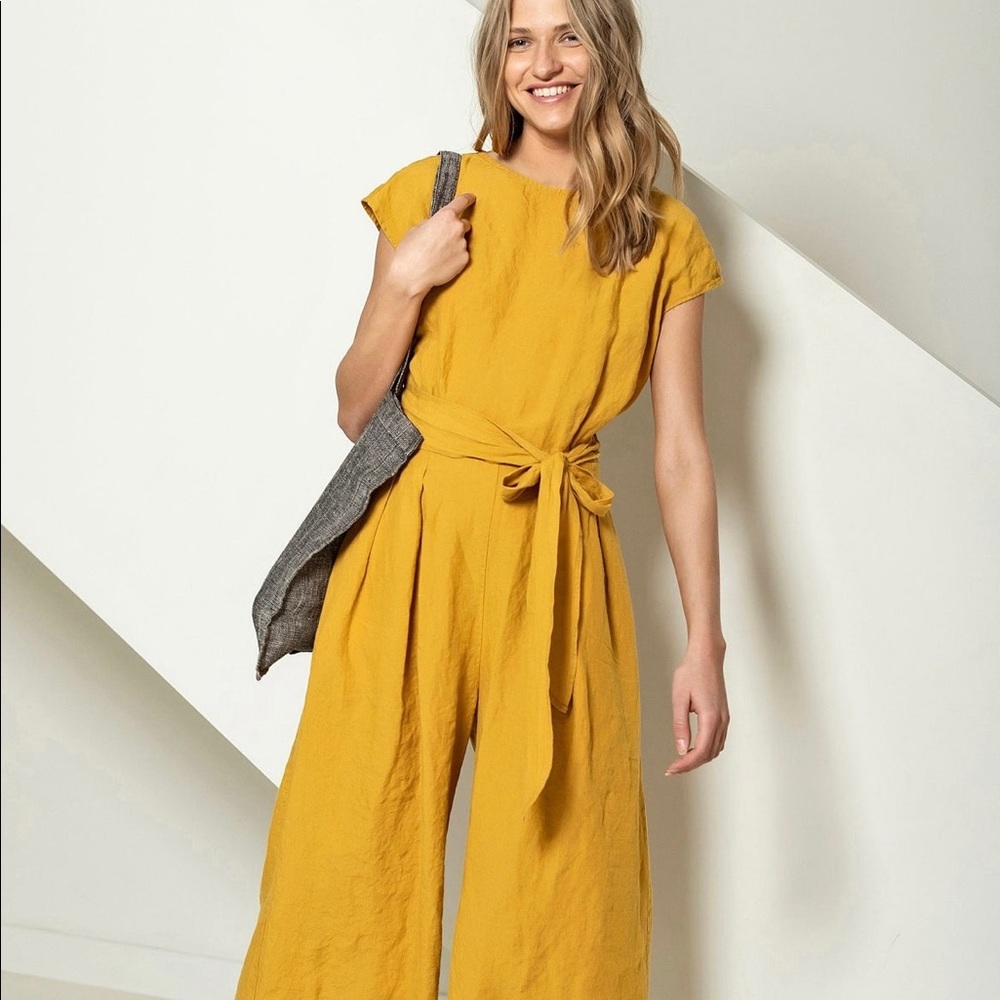 Midnight blue linen ID wrap jumpsuit